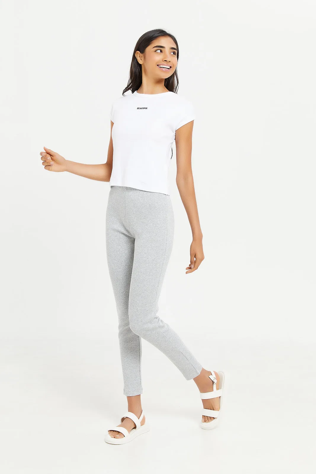 Senior Girls Grey Ribbed Leggings