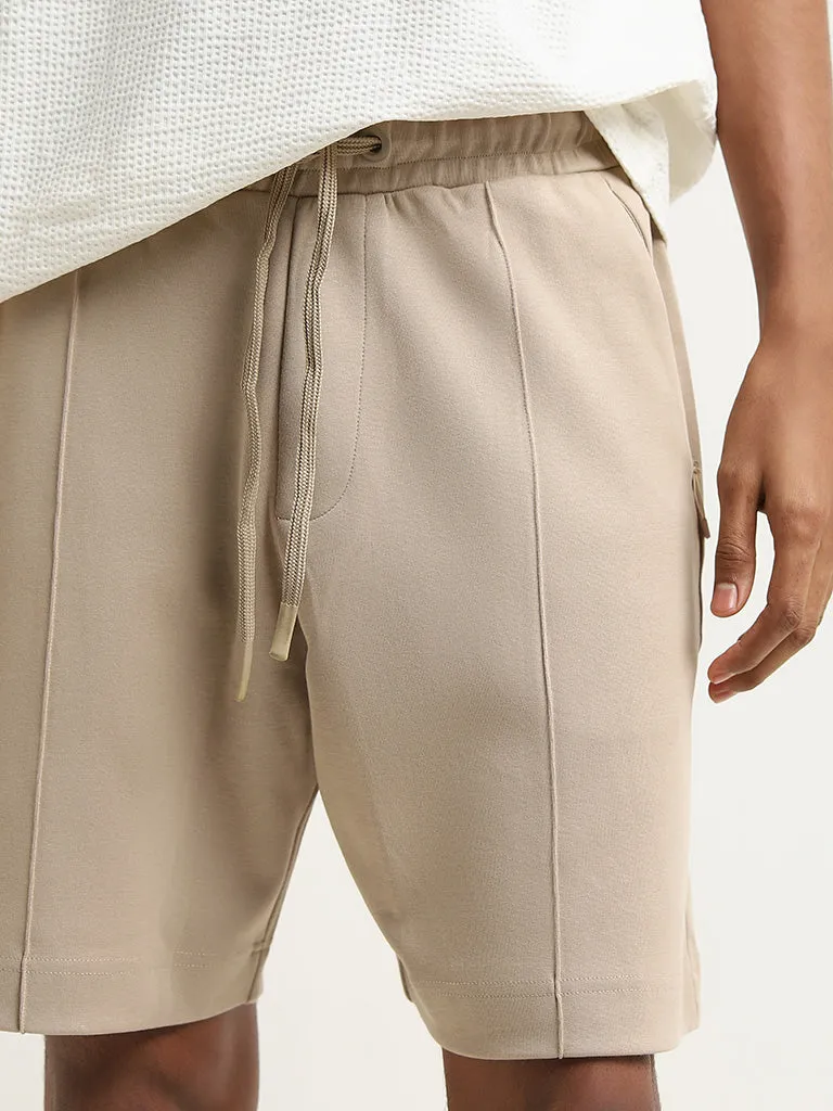 Studiofit Beige Relaxed Fit Mid Rise Shorts