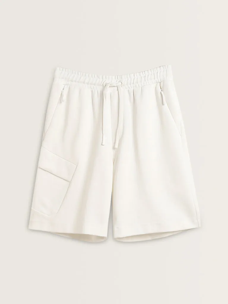 Studiofit White Relaxed Fit Mid-Rise Shorts