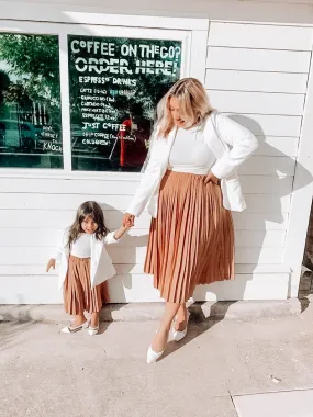 Tan Tawny Pleated Mommy and Me skirts