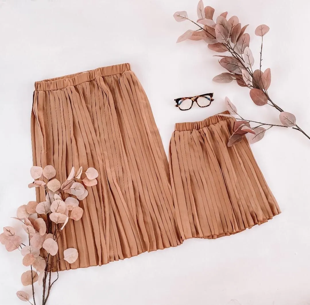 Tan Tawny Pleated Mommy and Me skirts