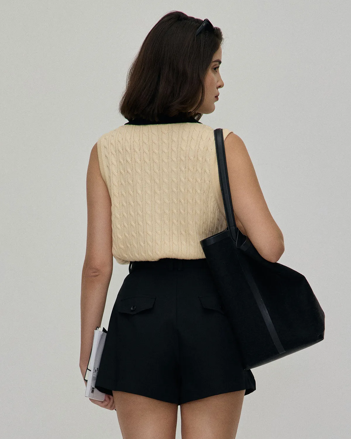 The Black High-waisted Pleated Belted Shorts