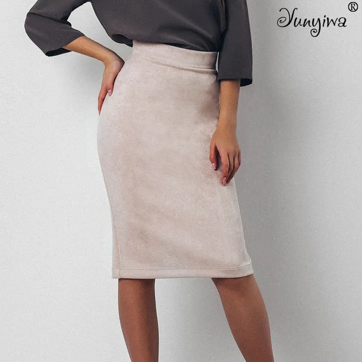 VenusFox Vintage Suede Knee-Length Pencil Skirts Plus Size