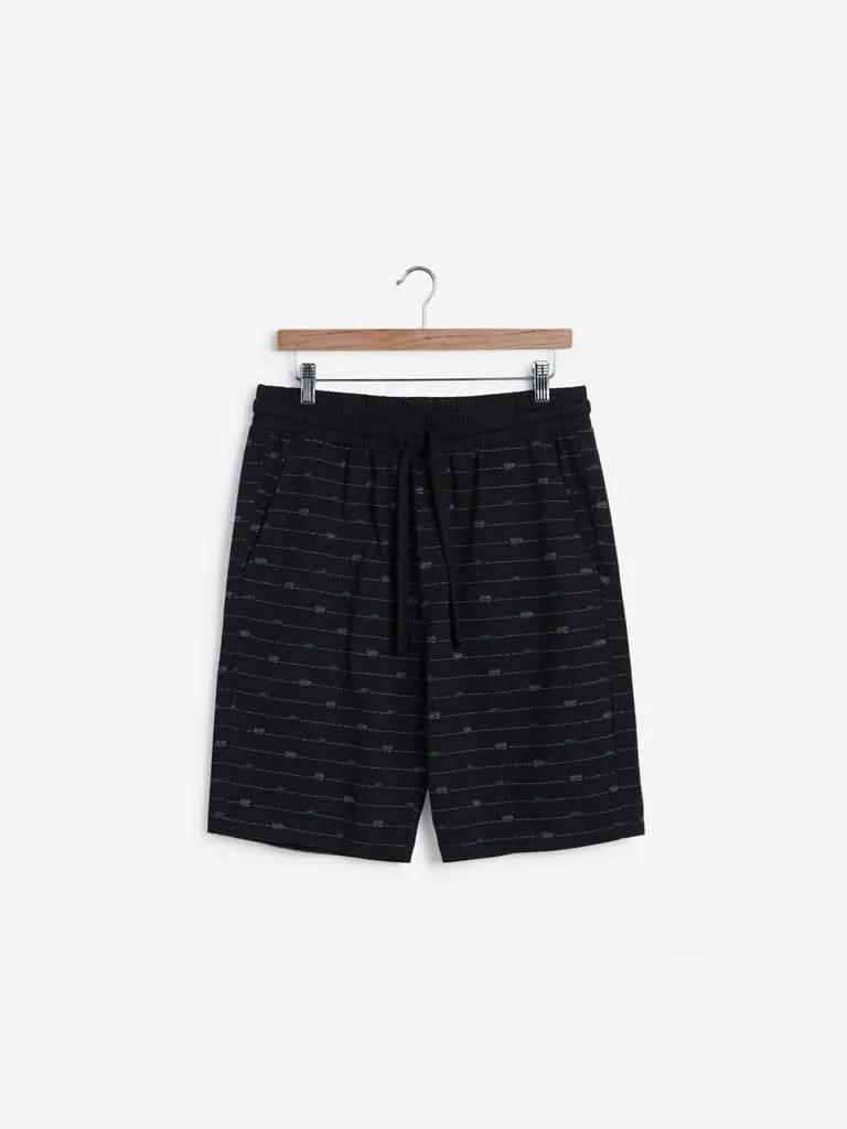 WES Lounge Black Relaxed-Fit Print Shorts