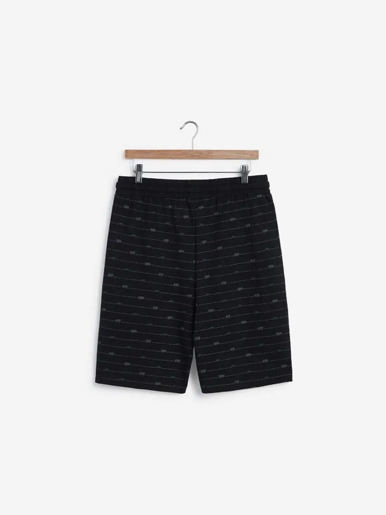 WES Lounge Black Relaxed-Fit Print Shorts