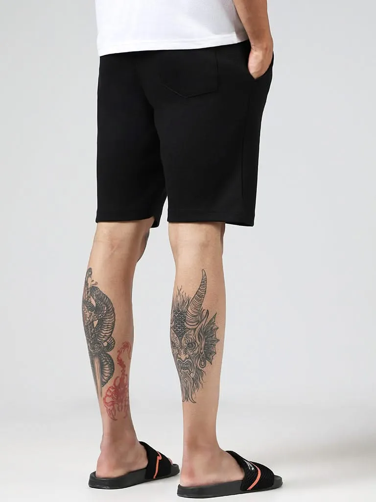 WES Lounge Solid Black Mid-Rise Cotton Blend Relaxed-Fit Shorts