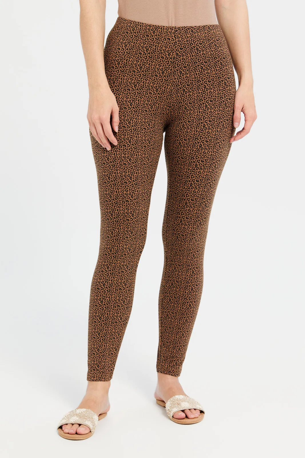 Women Brown Printed Leggings