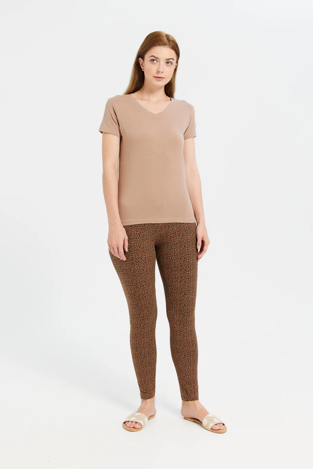 Women Brown Printed Leggings