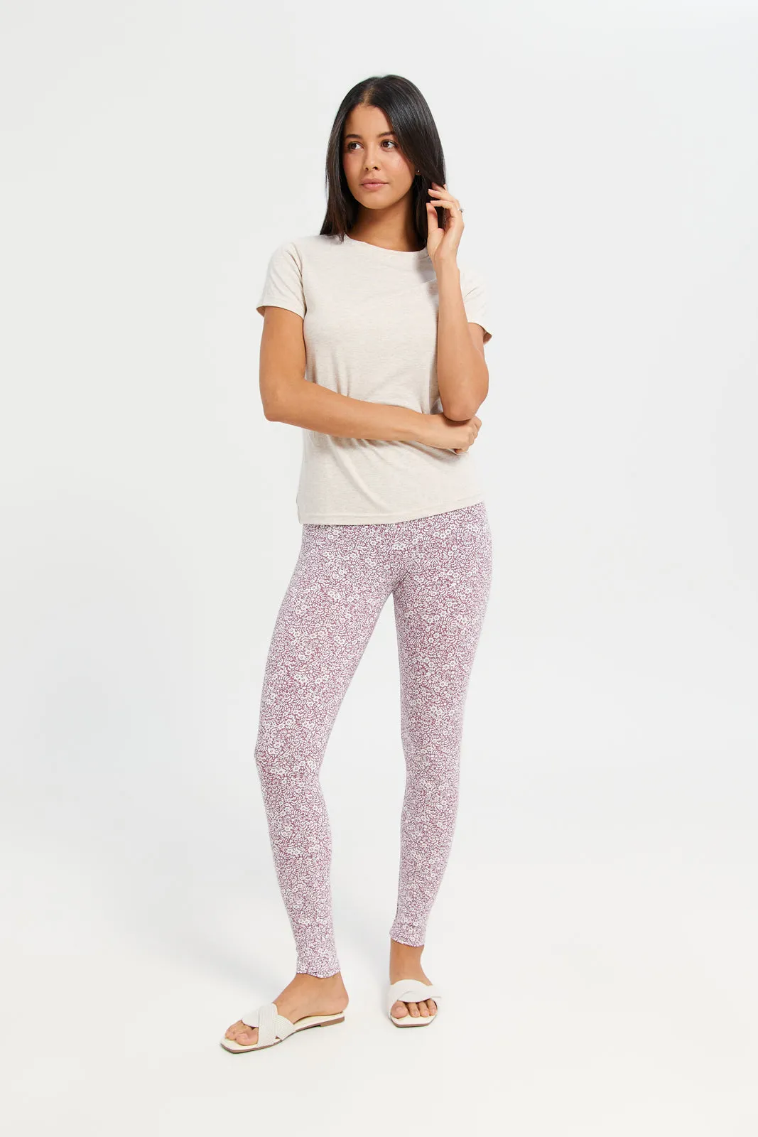 Women Pink Printed Leggings