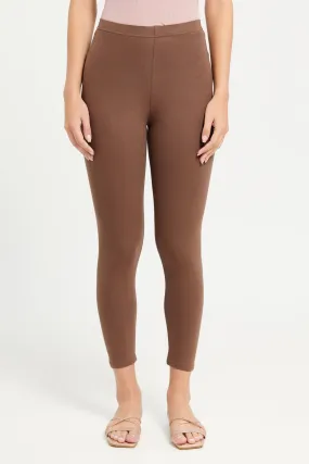 Women Taupe Cropped Leggings