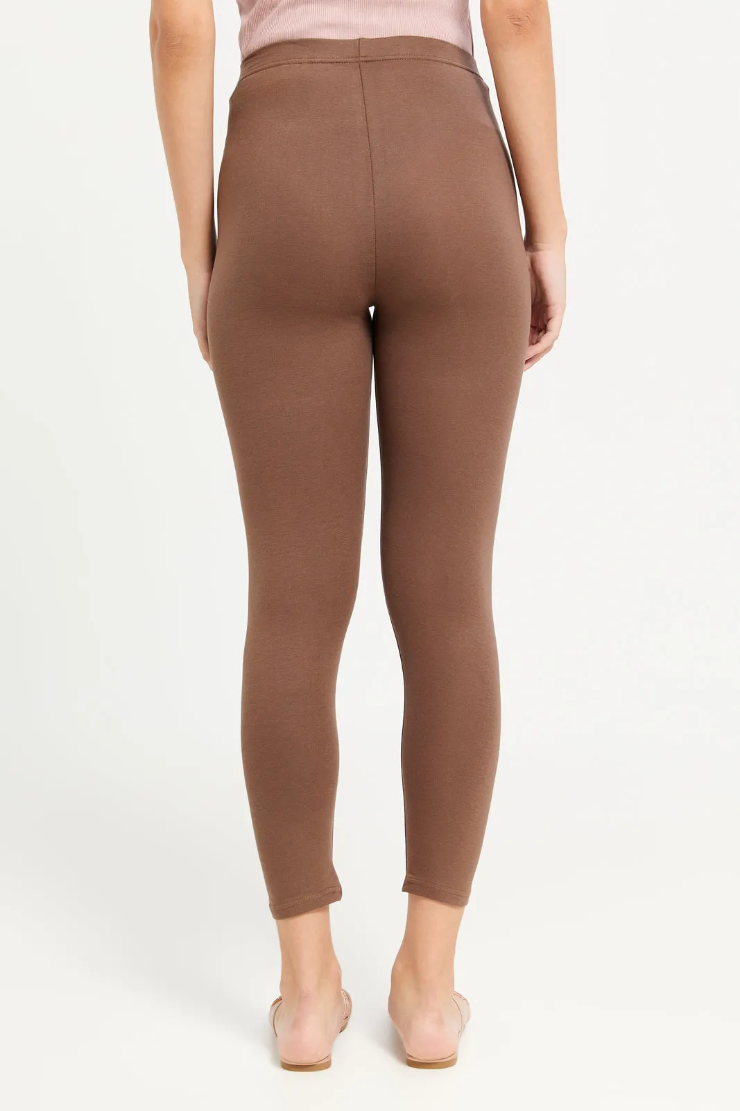 Women Taupe Cropped Leggings