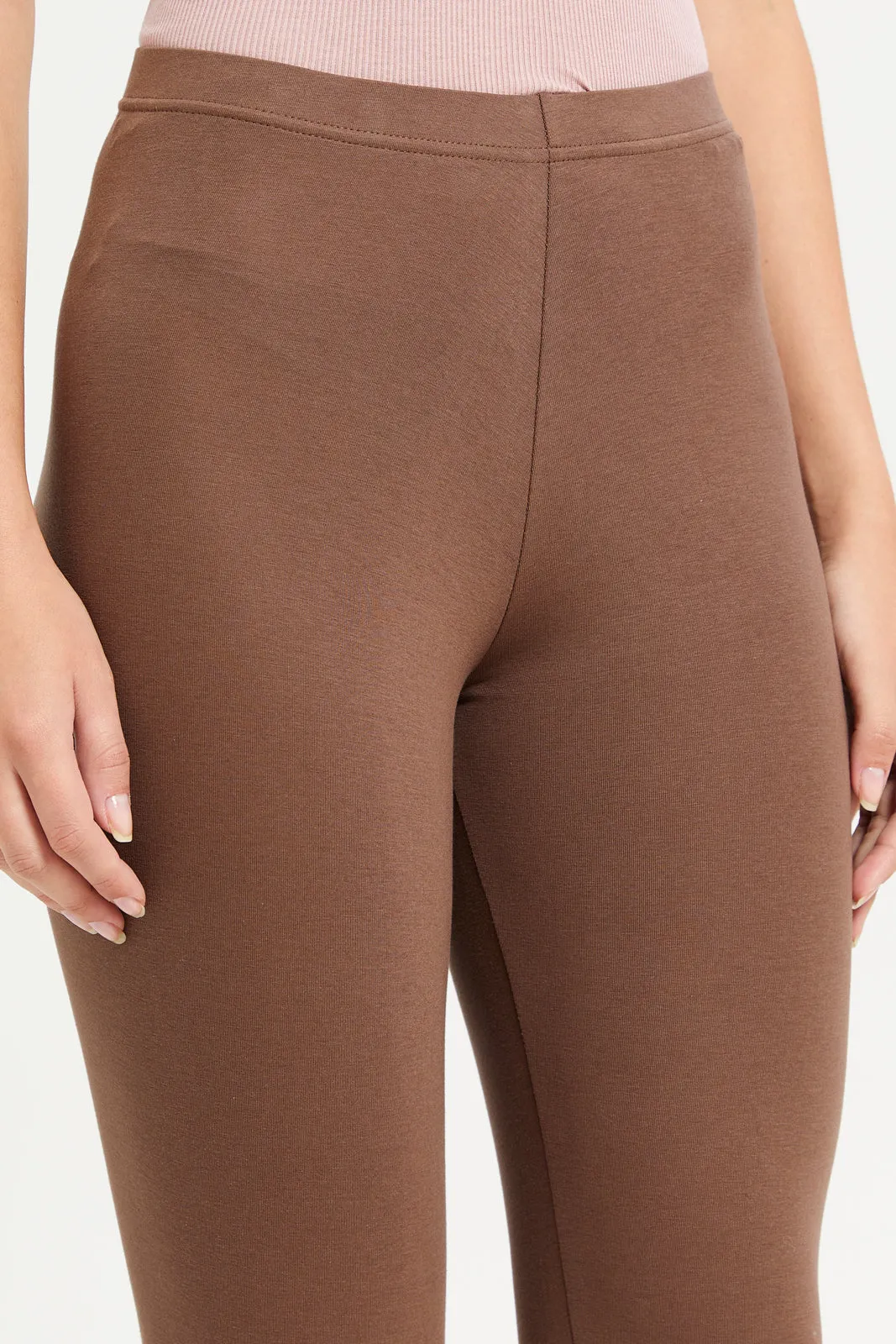 Women Taupe Cropped Leggings