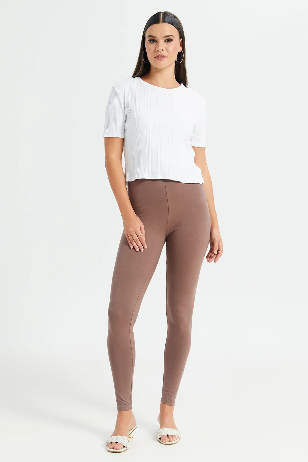 Women Taupe Long Length Leggings