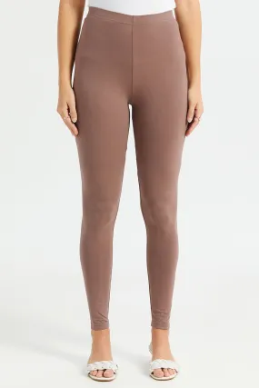 Women Taupe Long Length Leggings