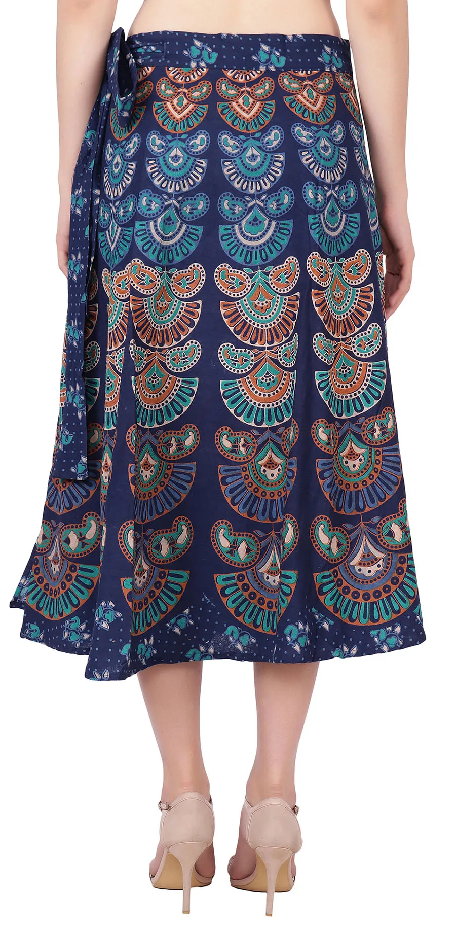 Women's Long Cotton Wrap Around Skirt Elegant India Clothes (Blue, One Size)