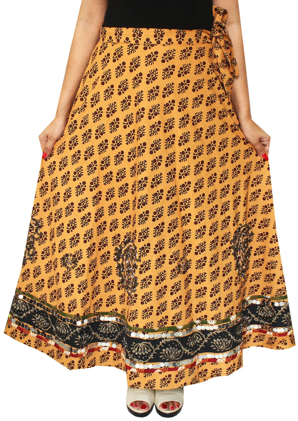 Womens Long Indian Wrap Skirt Cotton Maxi India Clothing (Brown)