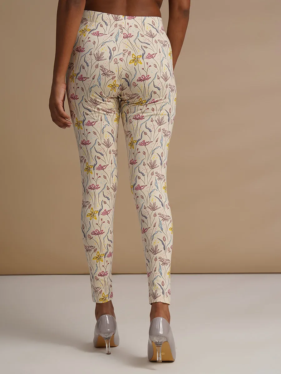 Womens Printed Cotton Leggings - Floral Elegance with Supreme Comfort